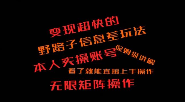 变现超快的野路子信息差玩法，本人实操账号保姆级讲解-天韵资源网