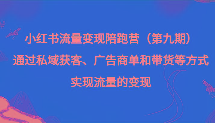 小红书流量变现陪跑营（第九期）通过私域获客、广告商单和带货等方式实现流量变现-天韵资源网