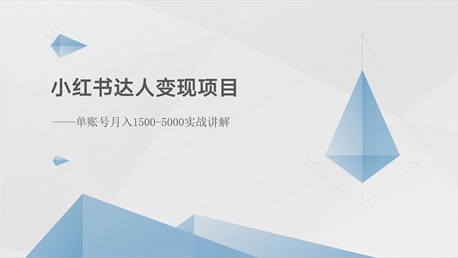 小红书达人变现项目：单账号月入1500-3000实战讲解-天韵资源网
