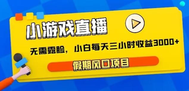 小游戏直播，假期风口项目，无需露脸，小白每天三小时，到账3000+-天韵资源网
