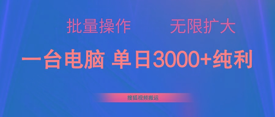 搜狐视频搬运，一台电脑单日3000+，批量操作，可无限扩大-天韵资源网