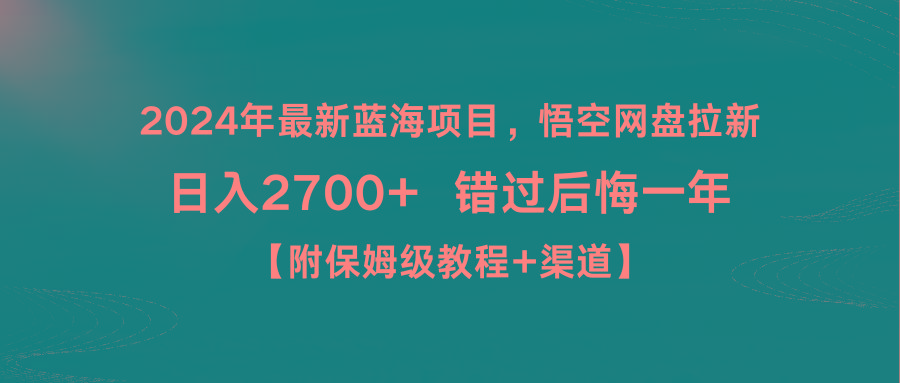 2024年最新蓝海项目，悟空网盘拉新，日入2700+错过后悔一年【附保姆级教…-天韵资源网