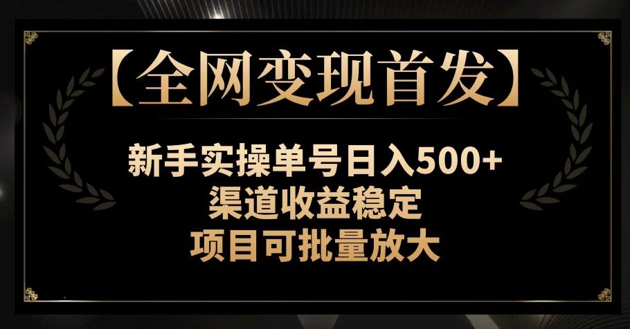 【全网变现首发】新手实操单号日入500+，渠道收益稳定，项目可批量放大【揭秘】-天韵资源网