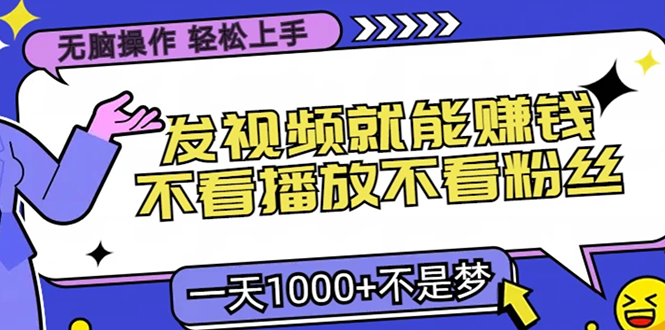 无脑操作，只要发视频就能赚钱？不看播放不看粉丝，小白轻松上手，一天…-天韵资源网