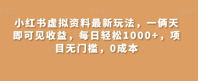 小红书虚拟资料最新玩法，一俩天即可见收益，每日轻松1000+，项目无门槛，0成本-天韵资源网