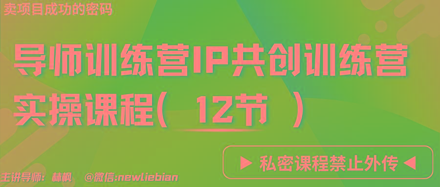 导师训练营3.0IP共创训练营私密实操课程(12节)-卖项目的密码成功秘诀-天韵资源网