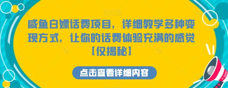 咸鱼白嫖话费项目，详细教学多种变现方式，让你的话费体验充满的感觉【仅揭秘】-天韵资源网