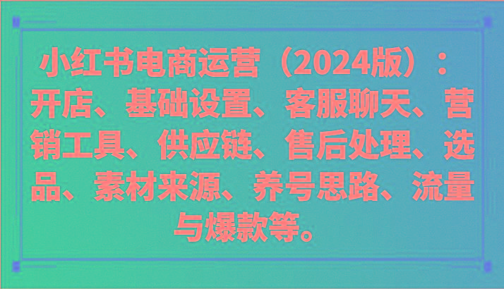小红书电商运营(2024版)：开店、设置、供应链、选品、素材、养号、流量与爆款等-天韵资源网
