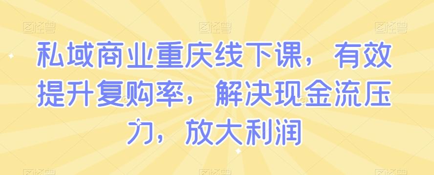 私域商业重庆线下课，有效提升复购率，解决现金流压力，放大利润-天韵资源网