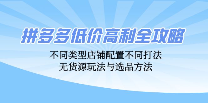拼多多低价高利全攻略：不同类型店铺配置不同打法，无货源玩法与选品方法-天韵资源网