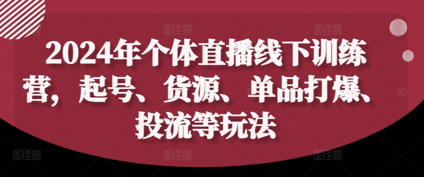 2024年个体直播训练营，起号、货源、单品打爆、投流等玩法-天韵资源网