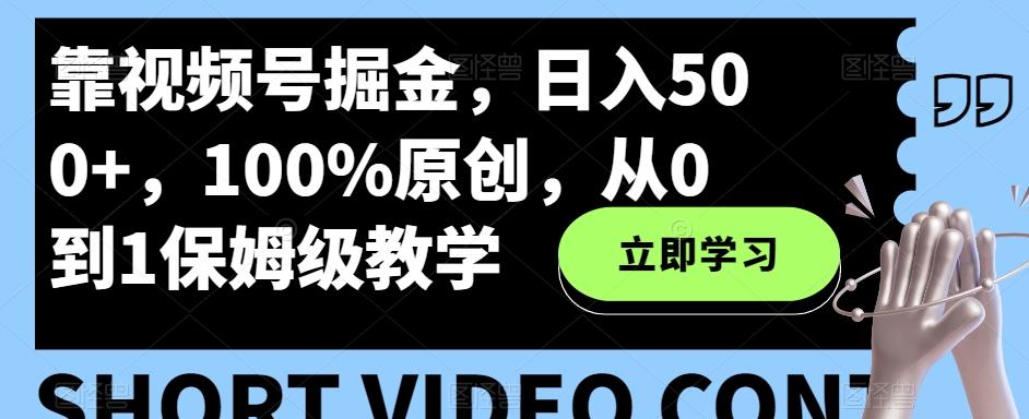 靠视频号掘金，日入500+，100%原创，从0到1保姆级教学-天韵资源网