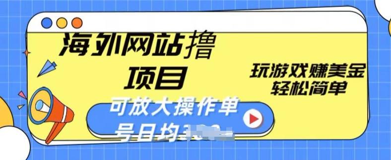 海外网站撸金项目，玩游戏赚美金，轻松简单可放大操作，单号每天均一两张【揭秘】-天韵资源网