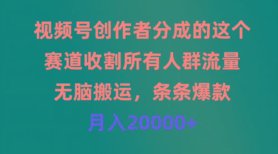 (9406期)视频号创作者分成的这个赛道，收割所有人群流量，无脑搬运，条条爆款，…-天韵资源网