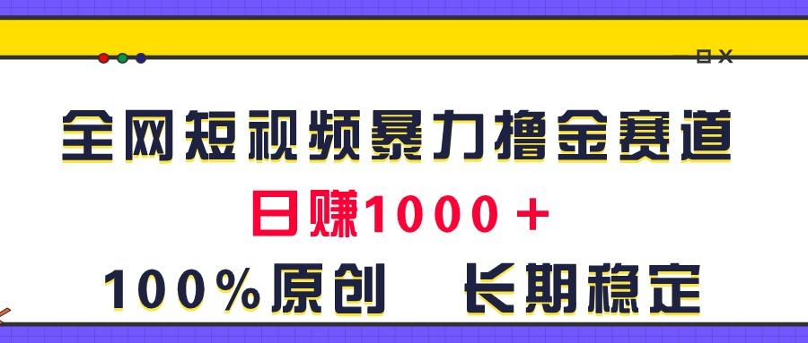 全网短视频暴力撸金赛道，日入1000＋！原创玩法，长期稳定-天韵资源网