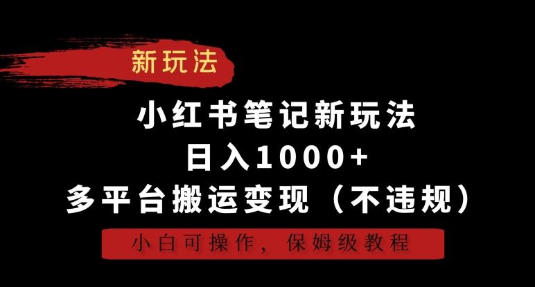 小红书笔记新玩法，日入1000+，多平台搬运变现(不违规)，小白可操作，保姆级教程【揭秘】-天韵资源网