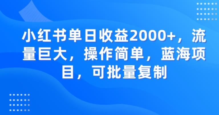 小红书单日收益2000+，流量巨大，操作简单，蓝海项目，可批量操作-天韵资源网