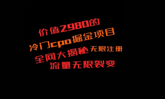 价值2980的CPA掘金项目大揭秘，号称当天收益200+，不见收益包赔双倍-天韵资源网