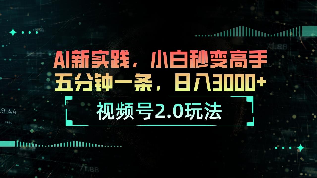 视频号2.0玩法 AI新实践，小白秒变高手五分钟一条，日入3000+-天韵资源网