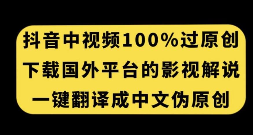 抖音中视频百分百过原创，下载国外平台的电影解说，一键翻译成中文获取收益-天韵资源网