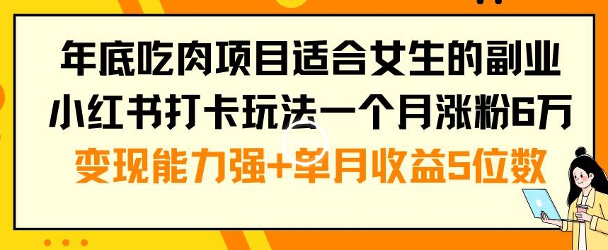 年底吃肉项目适合女生的副业小红书打卡玩法一个月涨粉6万+变现能力强+单月收益5位数【揭秘】-天韵资源网