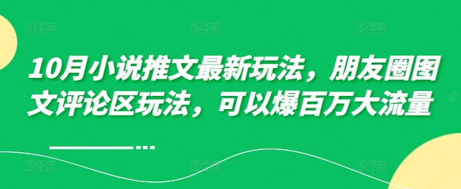 10月小说推文最新玩法，朋友圈图文评论区玩法，可以爆百万大流量 -天韵资源网