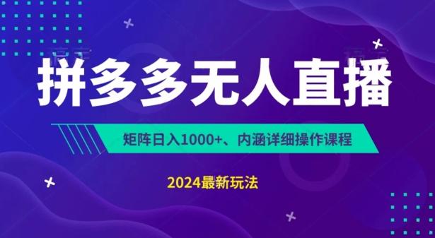 拼多多无人直播不封号，0投入，3天必起，无脑挂机，日入1k+【揭秘】-天韵资源网