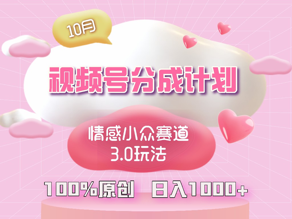 视频号情感小众赛道3.0.纯原创视频，每天1小时，小白易上手-天韵资源网