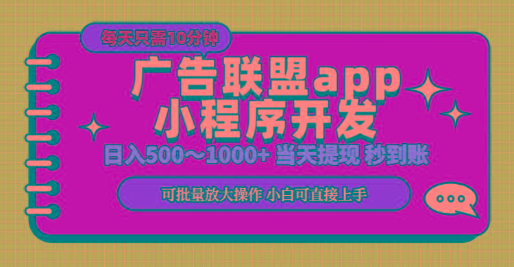 小程序开发 广告赚钱 日入500~1000+ 小白轻松上手！-天韵资源网