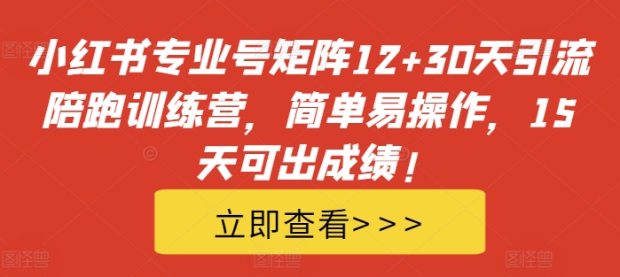 小红书专业号矩阵12+30天引流陪跑训练营，简单易操作，15天可出成绩!-天韵资源网