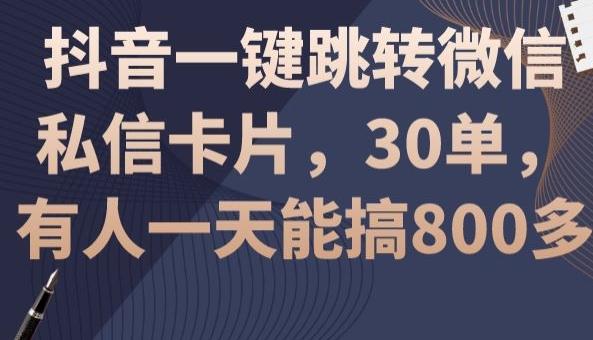 抖音一键跳转微信私信卡片，30单，一天能搞800多-天韵资源网