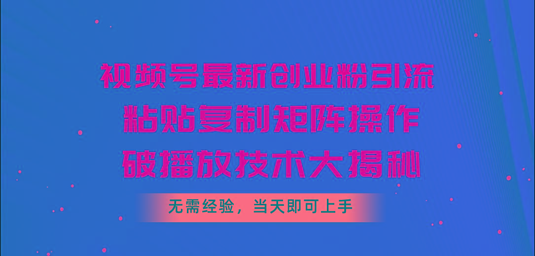 视频号最新创业粉引流，粘贴复制矩阵操作，破播放技术大揭秘，无需经验…-天韵资源网