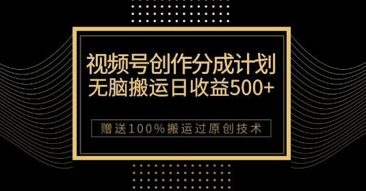 最新视频号创作分成计划，无脑搬运一天收益500+，100%搬运过原创技巧【揭秘】-天韵资源网