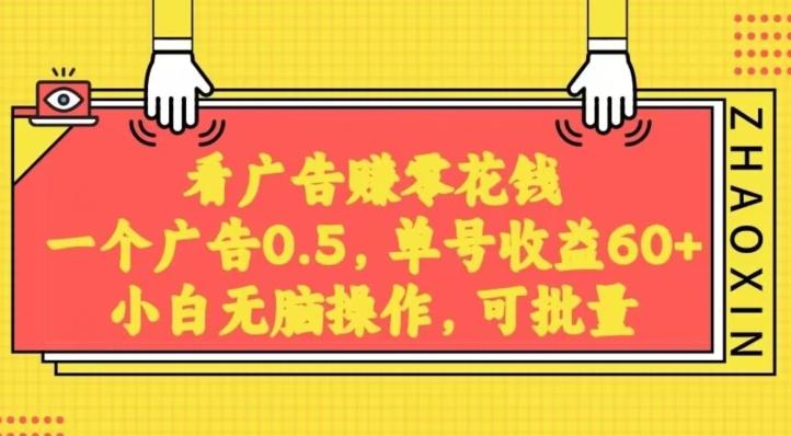 无脑看广告获取收益，一条广告0.5，日稳定60-100+，可批量放大，超级稳定-天韵资源网