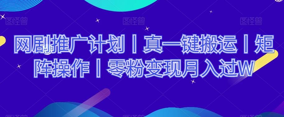 网剧推广计划丨真一键搬运丨矩阵操作丨零粉变现月入过W-天韵资源网