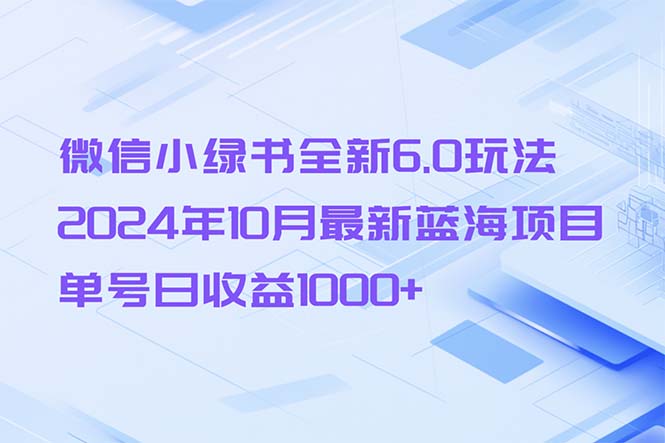 微信小绿书全新6.0玩法，2024年10月最新蓝海项目，单号日收益1000+-天韵资源网