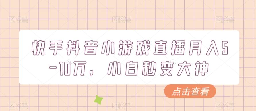 快手抖音小游戏直播月入5-10万，小白秒变大神-天韵资源网