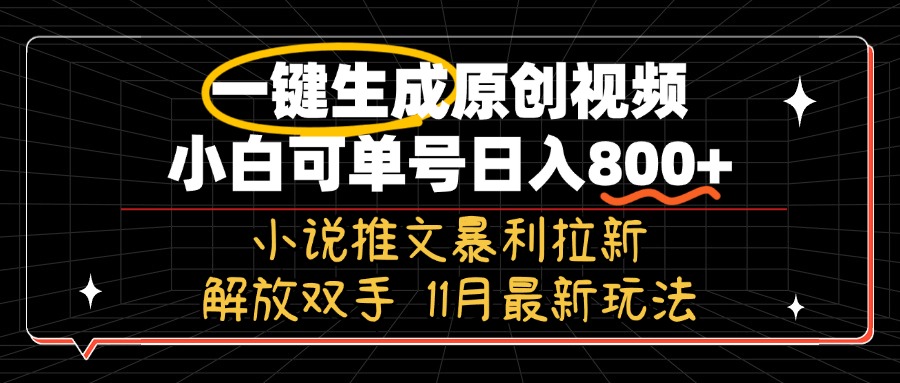 11月最新玩法小说推文暴利拉新，一键生成原创视频，小白可单号日入800+…-天韵资源网