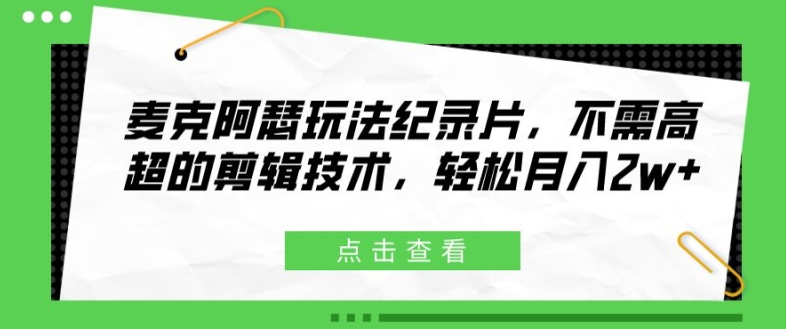 麦克阿瑟玩法纪录片，不需高超的剪辑技术，轻松月入2w+【揭秘】-天韵资源网