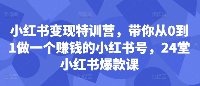 小红书变现特训营，带你从0到1做一个赚钱的小红书号，24堂小红书爆款课-天韵资源网