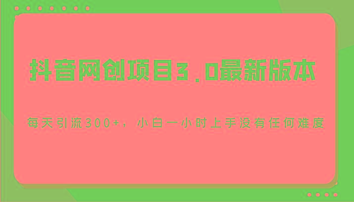 抖音网创项目3.0最新版本，每天引流300+，小白一小时上手没有任何难度-天韵资源网