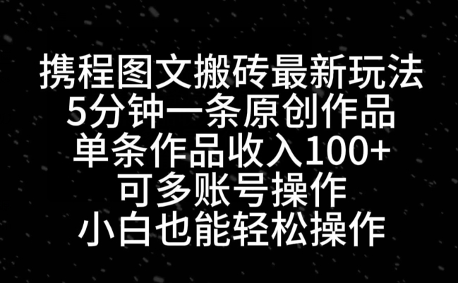 携程图文搬砖最新玩法，5分钟一条原创作品，单条作品收入100+-天韵资源网