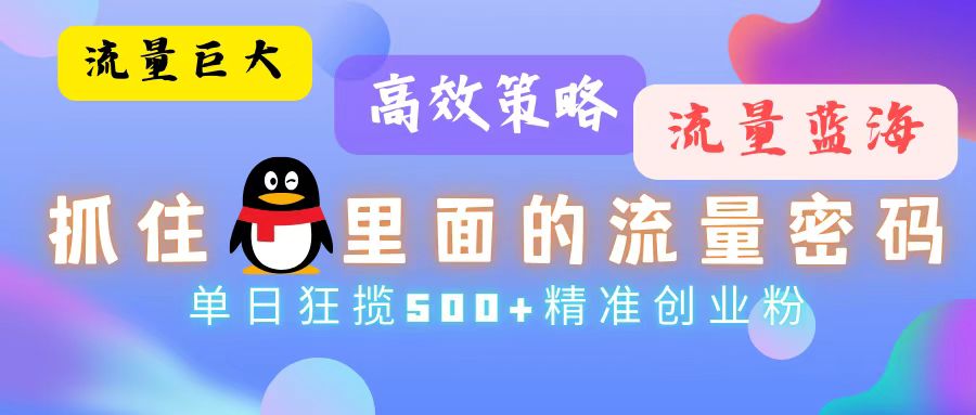 流量蓝海，抓住QQ里面的流量密码！高效策略，单日狂揽500+精准创业粉-天韵资源网