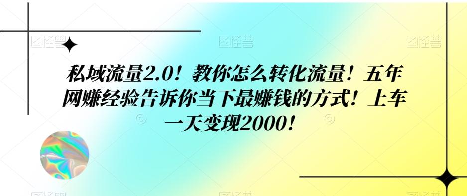 私域流量2.0！教你怎么转化流量！五年网赚经验告诉你当下最赚钱的方式！上车一天变现2000！-天韵资源网