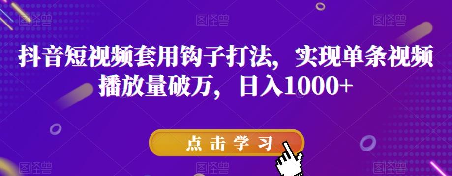 抖音短视频套用钩子打法，实现单条视频播放量破万，日入1000+【揭秘】-天韵资源网