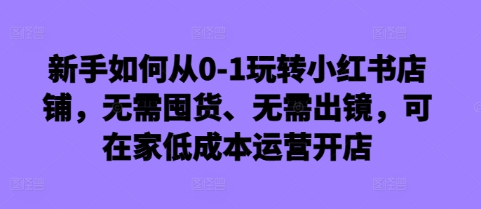 新手如何从0-1玩转小红书店铺，无需囤货、无需出镜，可在家低成本运营开店-天韵资源网