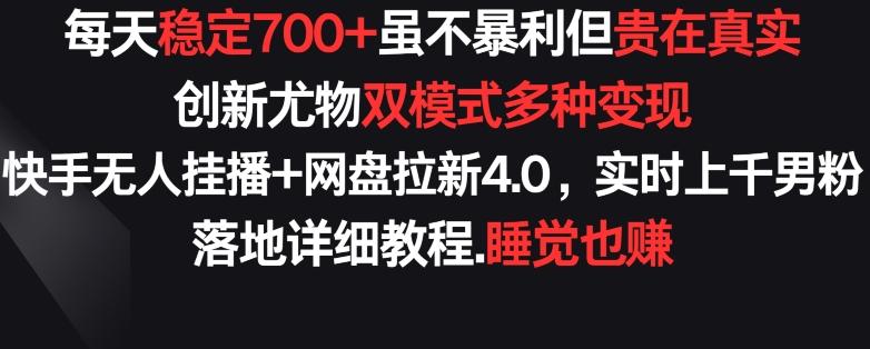 每天稳定700+，收益不高但贵在真实，创新尤物双模式多渠种变现，快手无人挂播+网盘拉新4.0【揭秘】-天韵资源网