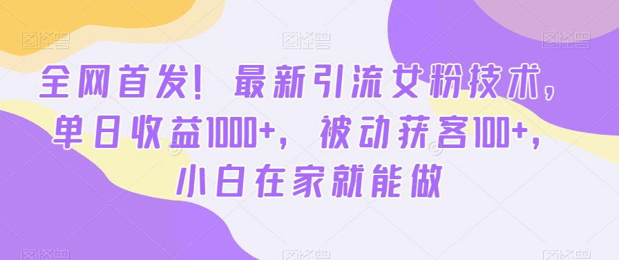 全网首发！最新引流女粉技术，单日收益1000+，被动获客100+，小白在家就能做【揭秘】-天韵资源网