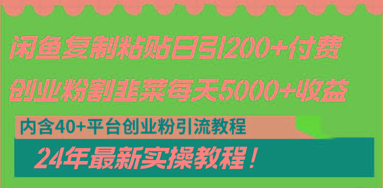 闲鱼复制粘贴日引200+付费创业粉，割韭菜日稳定5000+收益，24年最新教程！-天韵资源网