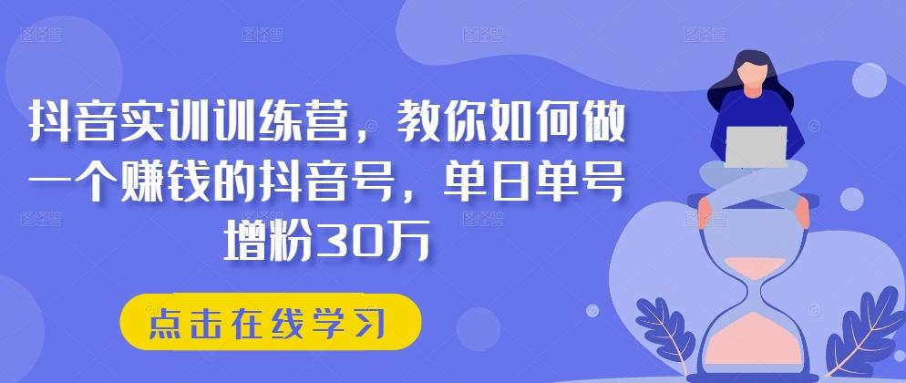 抖音实训训练营，教你如何做一个赚钱的抖音号，单日单号增粉30万-天韵资源网